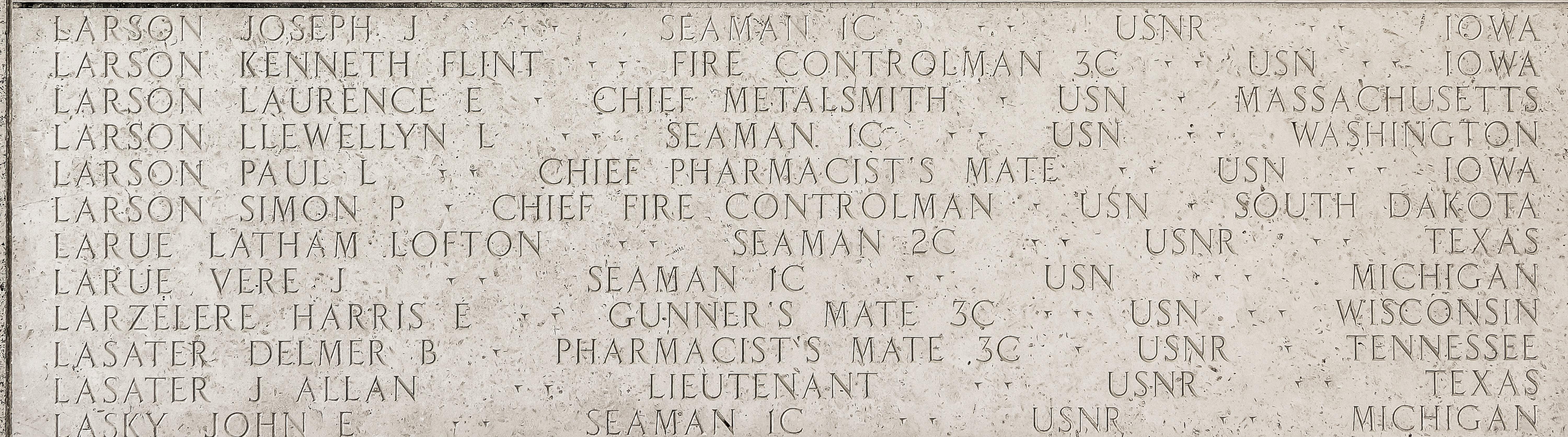 Delmer B. Lasater, Pharmacist's Mate Third Class